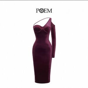 Poem Bangkok Burgundy One-Shoulder Dress